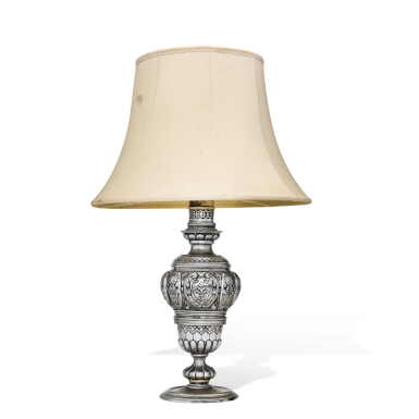 View full screen - View 1 of Lot 60. A French silvered oil lamp attributed to Gagneau, late 19th century.