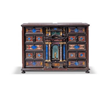 View full screen - View 1 of Lot 62. An Italian gilt-bronze mounted pietra dura, Rio rosewood, Indian ebony and pewter marquetred cabinet, Roma, mid-17th century.