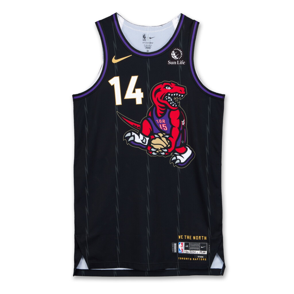 View full screen - View 1 of Lot 220. Ja'Kobe Walter Toronto Raptors 2024-2025 Game Issued City Edition Jersey | Probable Wear .