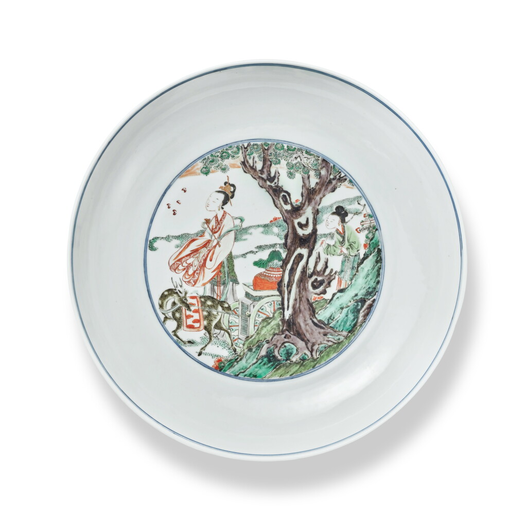 View full screen - View 1 of Lot 146. A rare and large famille-verte 'Magu and attendant' charger, Qing dynasty, Kangxi period .