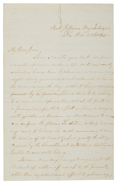 View full screen - View 1 of Lot 1064. Mudd, Samuel | The only letter by Dr. Samuel Mudd cited in the auction records.