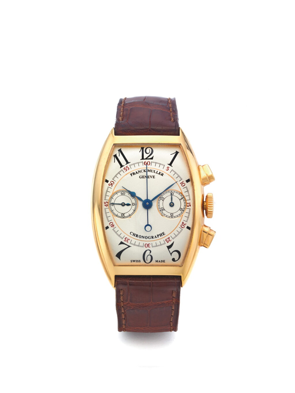 全萤幕检视 - 查看85FRANCK MULLER | REF 5850 CC AC, A PINK GOLD TONNEAU FORM AUTOMATIC CHRONOGRAPH WRISTWATCH CIRCA 1995 的1