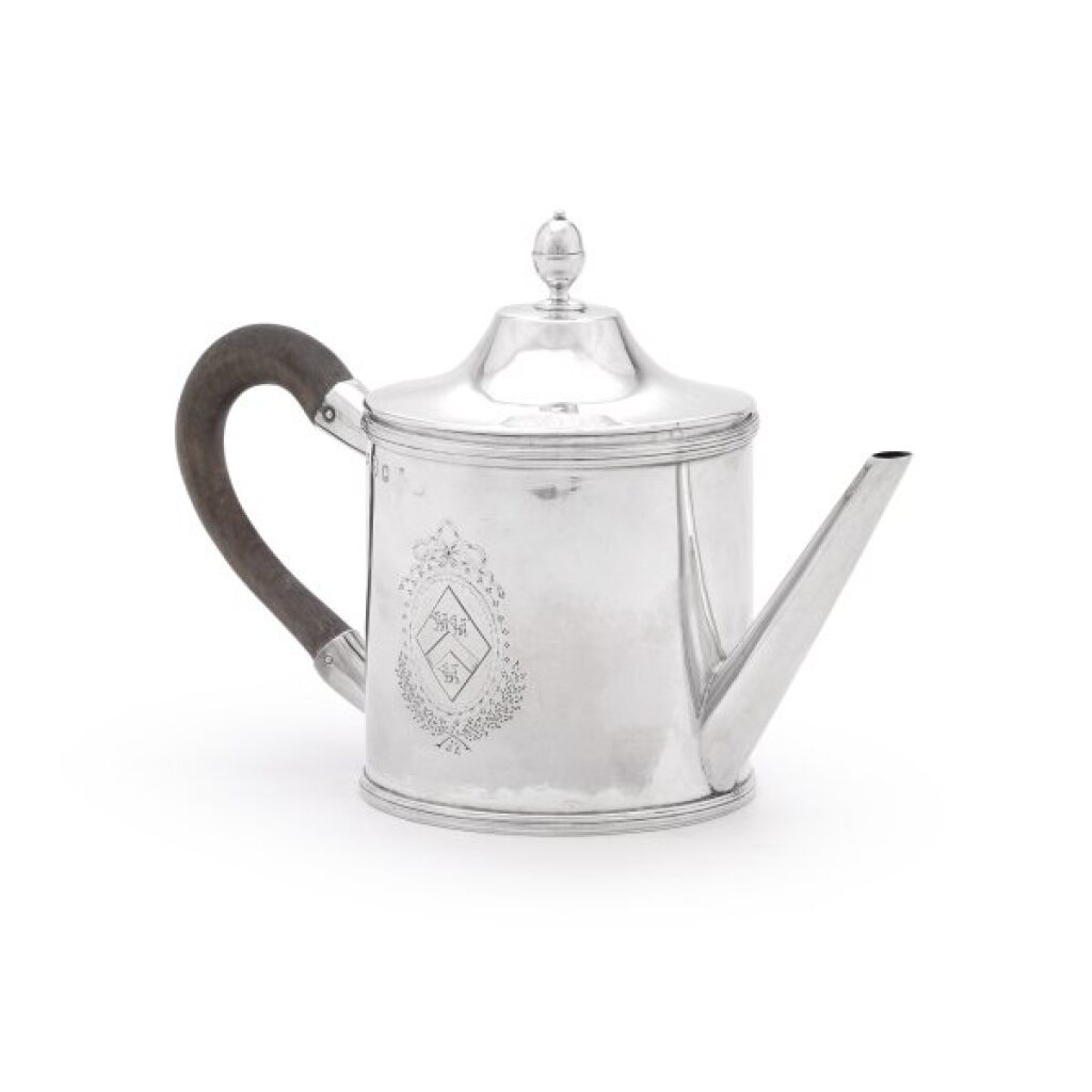 View full screen - View 1 of Lot 102. A George III silver teapot, John Hampston and John Prince, York 1791.