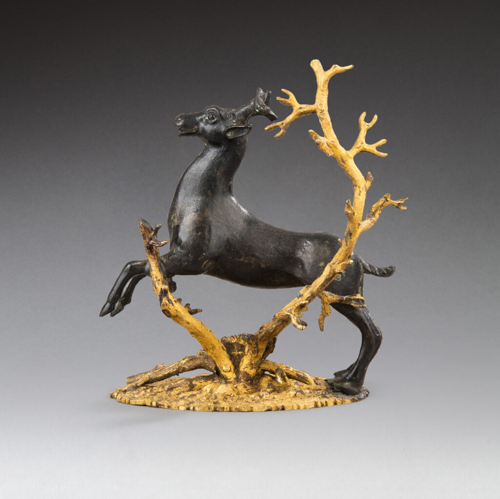 View full screen - View 1 of Lot 106. South German, Nuremberg or Augsburg, circa 1620, Prancing stag | Allemagne du Sud, Nuremberg ou Augsbourg, vers 1620, Cerf cabré.