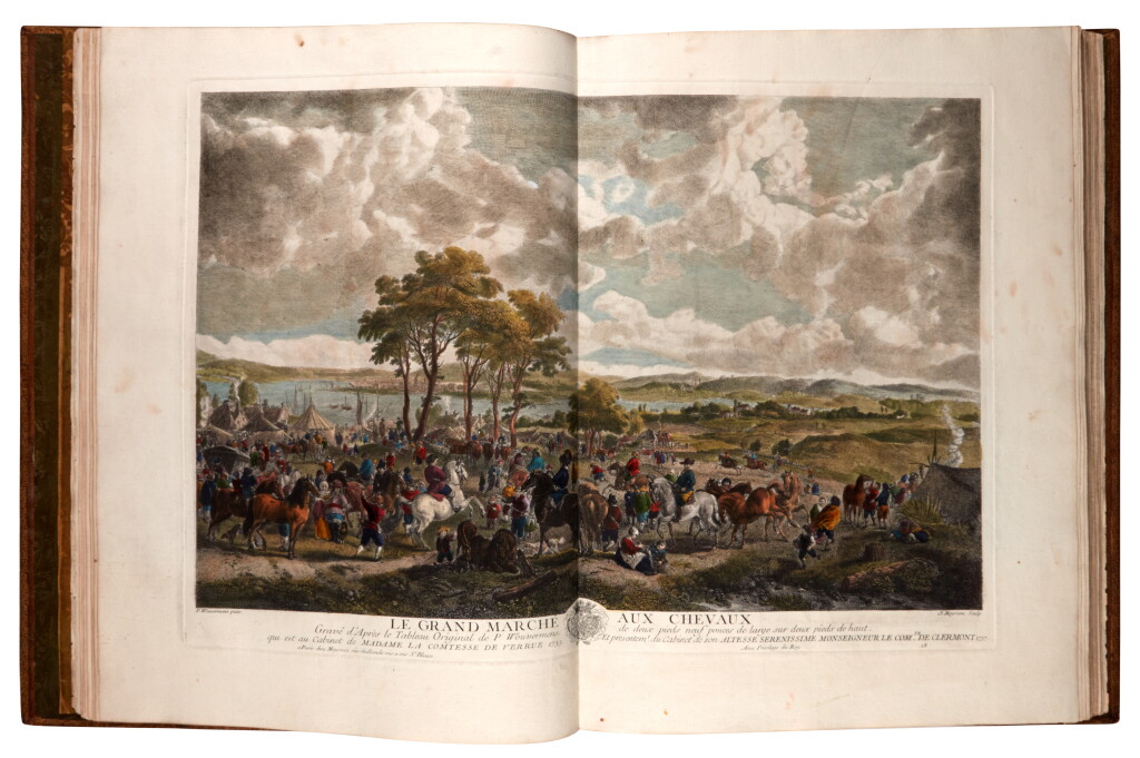 View full screen - View 1 of Lot 90. Philip Wouvermans | Oeuvres. Paris, 1737, equestrian scenes including battles and hunting.