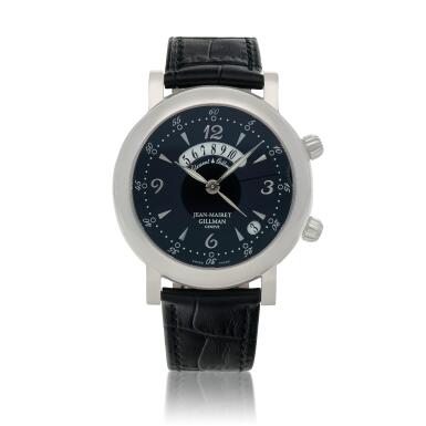 View full screen - View 1 of Lot 74. Limited edition white gold dual time zone alarm wristwatch with date Circa 2005.