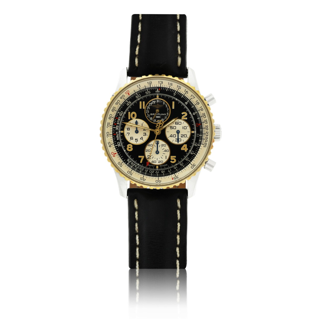 View full screen - View 1 of Lot 25. BREITLING | REF D33030 NAVITIMER, A STAINLESS STEEL AND YELLOW GOLD AUTOMATIC CHRONOGRAPH WRISTWATCH CIRCA 1998.