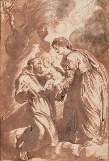 View full screen - View 1 of Lot 22. St. Francis of Assisi receiving the Infant Christ.