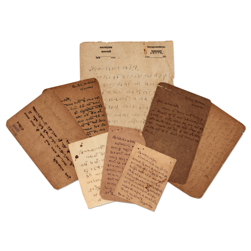 View full screen - View 1 of Lot 219. M.K. Gandhi | Eight letters and notes, chiefly to Jamnabehn, 1930s.