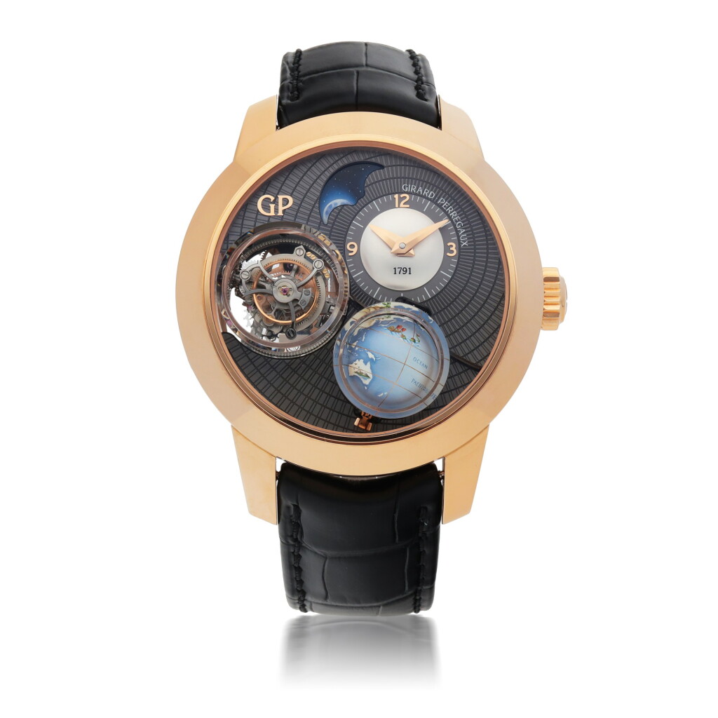 View full screen - View 1 of Lot 653. GIRARD-PERREGAUX | PLANETARIUM TRI-AXIAL, REF 99290, LIMITED EDITION PINK GOLD TRI-AXIAL TOURBILLON WRISTWATCH WITH MOON PHASES AND DAY/NIGHT INDICATION.