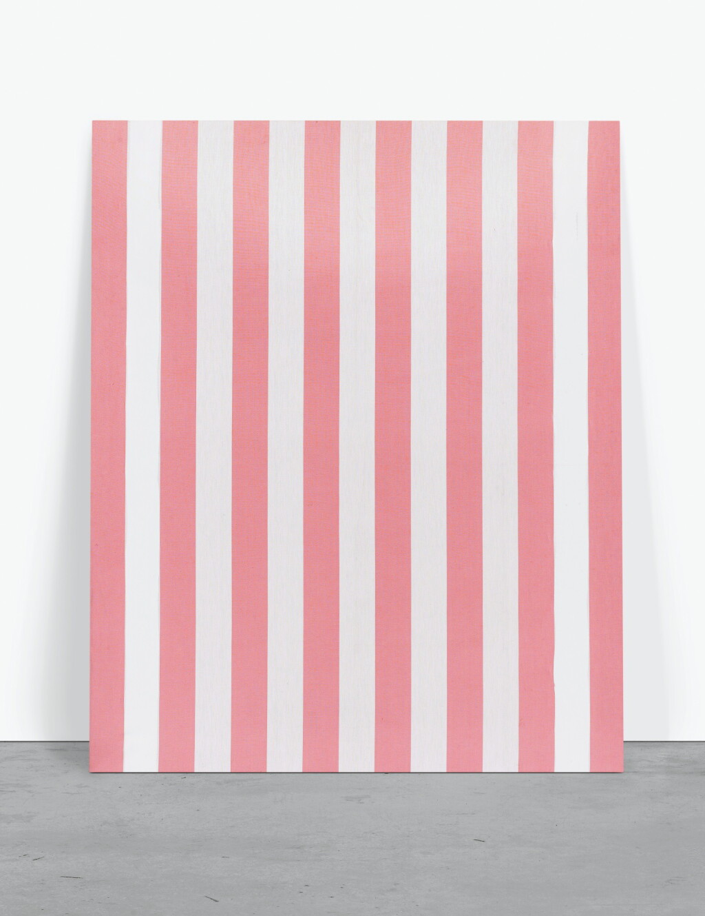 View full screen - View 1 of Lot 22. DANIEL BUREN | PEINTURE ACRYLIQUE BLANCHE SUR TISSU RAYÉ BLANC ET ROSE PÂLE.