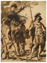 Recto: Roman Soldiers Verso: Kneeling angels and a head, and a kneeling figure