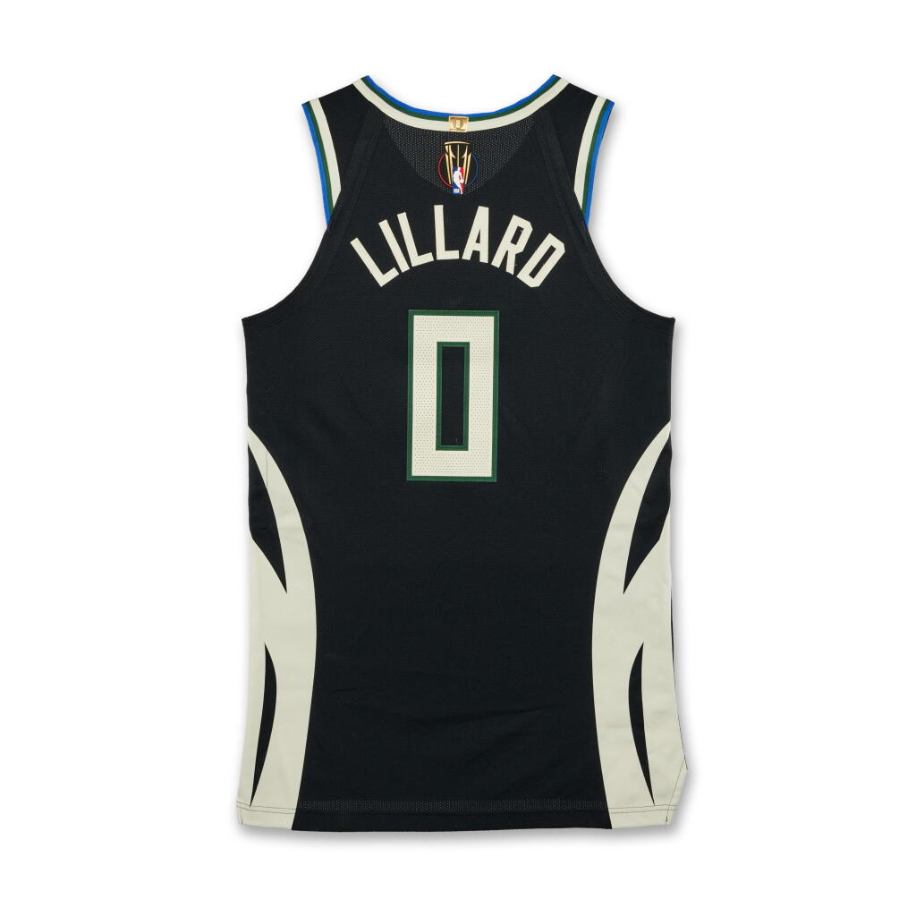 Voir en plein écran - Voir 1 du lot 8. Damian Lillard 'NBA Cup Finals Championship Clinching' Milwaukee Bucks Game Worn Statement Edition Jersey.