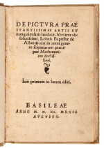 Alberti, De pictura libri tres, Basel, 1540, later binding reusing a vellum manuscript leaf