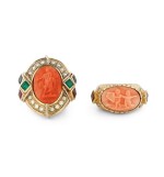 ANGELA PUTTINI | DEUX BAGUES CORAIL ET PIERRES DE COULEUR | TWO CORAL AND GEM SET RINGS