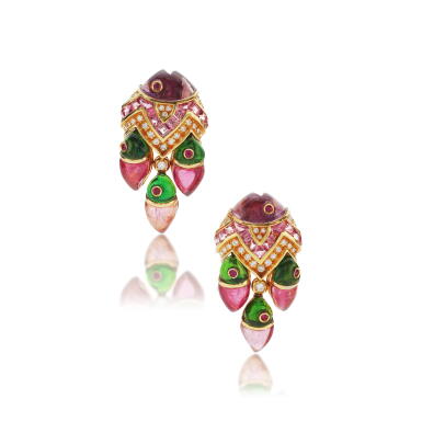 View full screen - View 1 of Lot 834. Pair of gem set and diamond ear clips, ‘Naturalia Marina’, circa 1991.