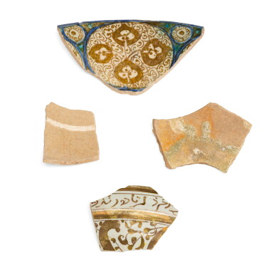 View full screen - View 1 of Lot 329. Four Lustre Painted Pottery Fragments, Persia, circa 1300.