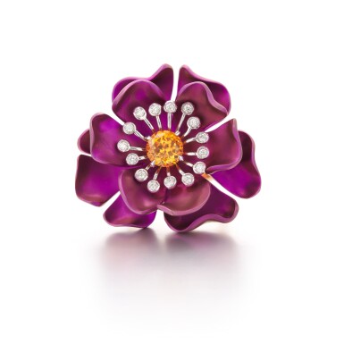 View full screen - View 1 of Lot 926. Garnet, diamond and titanium ring.