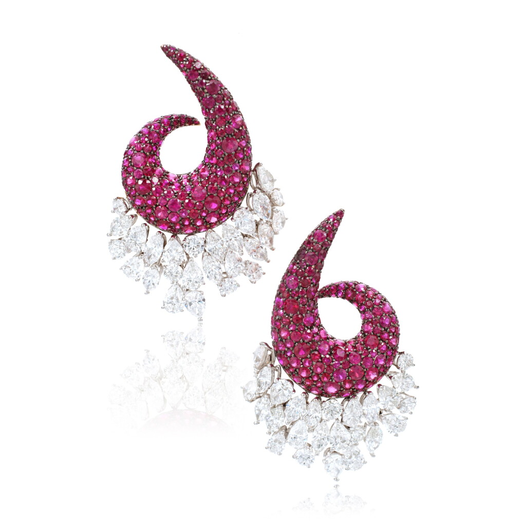 View full screen - View 1 of Lot 560. Pair of Ruby and Diamond Earrings.