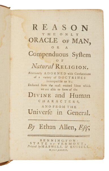 View full screen - View 1 of Lot 1051. Allen, Ethan | The rare first publication in the United States openly against Christianity.