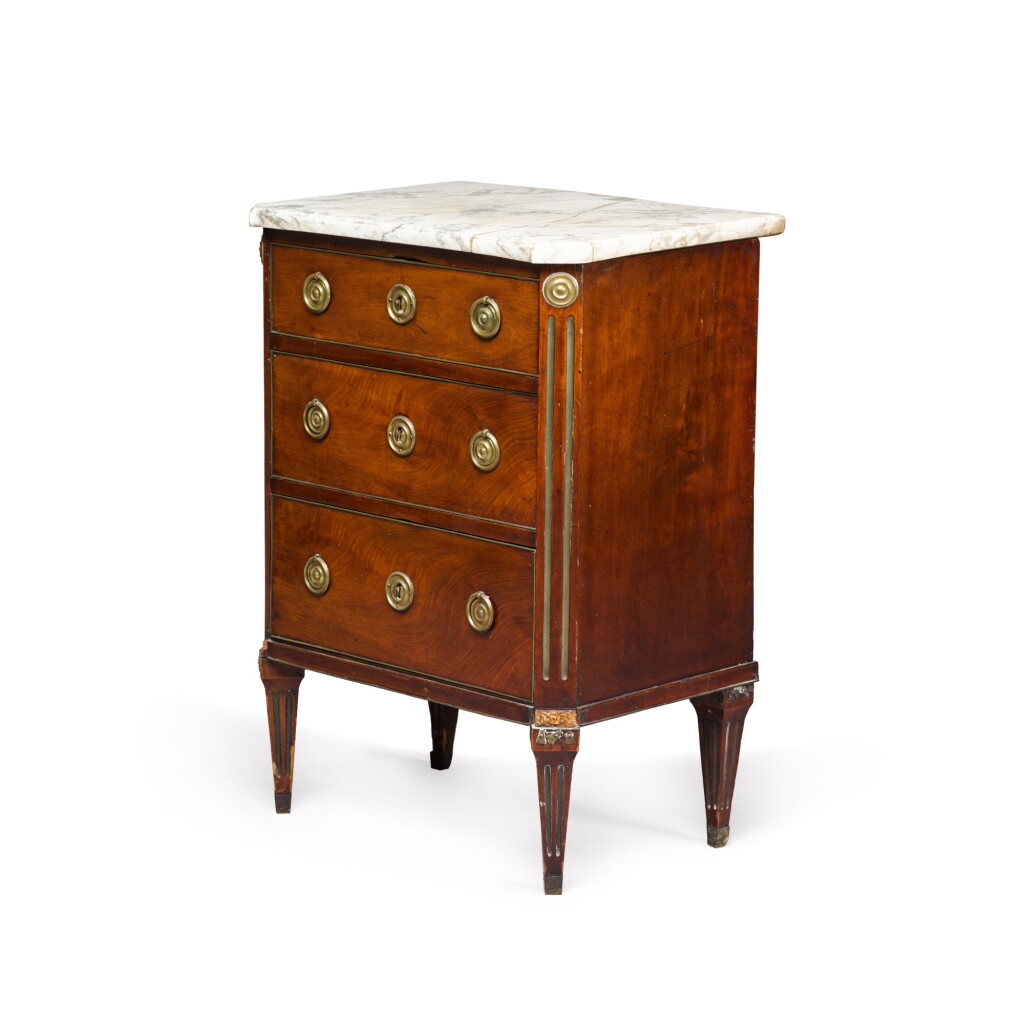 View full screen - View 1 of Lot 98. A Northern European brass-moulded and mahogany commode, late 18th century.