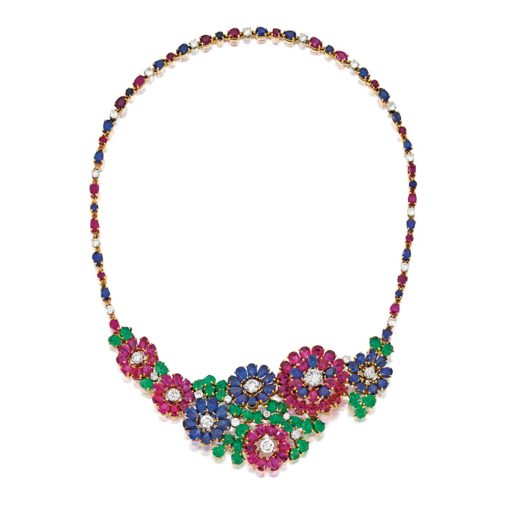 View full screen - View 1 of Lot 1777. BOUCHERON | 'FLORETS' GEM SET AND DIAMOND NECKLACE 寶詩龍 | 'Florets' 寶石 配 鑽石 項鏈.