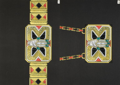 View full screen - View 1 of Lot 1022. An original pair of prototype designs of a belt buckle and pendant with accompanying NFT, Circa 1975.