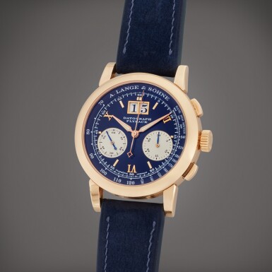 View full screen - View 1 of Lot 94. Reference 403.031 Datograph | A pink gold flyback chronograph wristwatch with digital date display, Circa 2004.