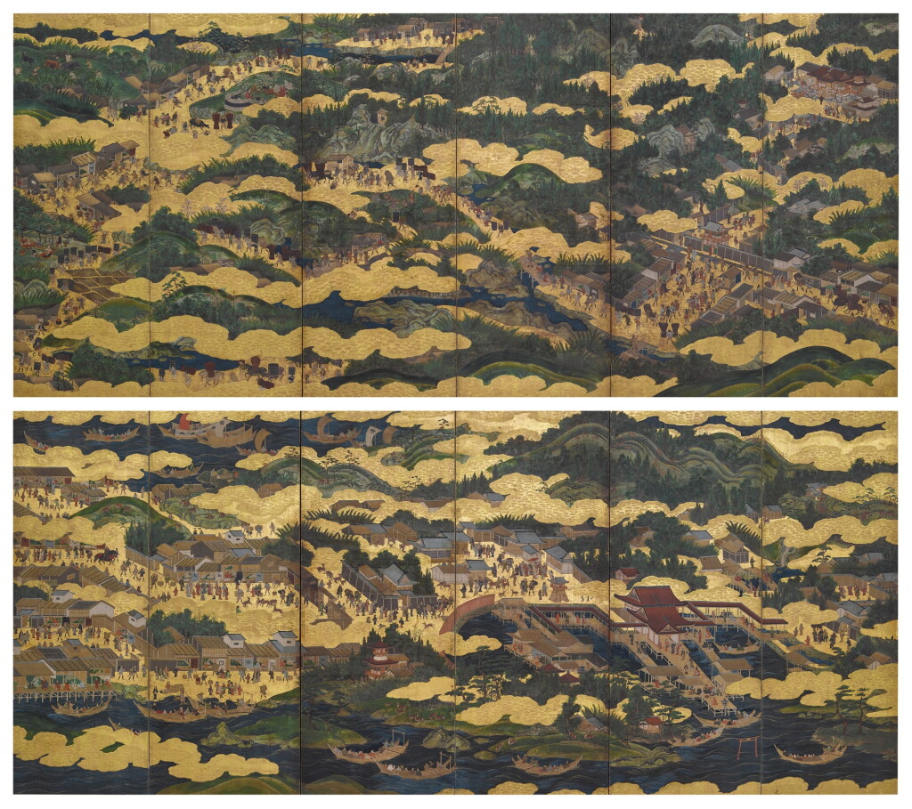 View full screen - View 1 of Lot 2153. Anonymous, Kurama and Itsukushima, Edo period, 17th century | 鞍馬厳島図屏風 江戸時代初期 17世紀.
