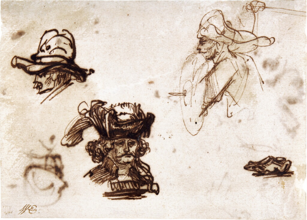 View full screen - View 1 of Lot 63. Double-sided sheet of studies of heads, and a frog.