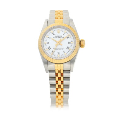 View full screen - View 1 of Lot 9238. Rolex | Oyster Perpetual, Reference 67193, A yellow gold and stainless steel wristwatch with bracelet, Circa 1991 | 勞力士 | Oyster Perpetual 型號67193 黃金及精鋼鏈帶腕錶,約1991年製.