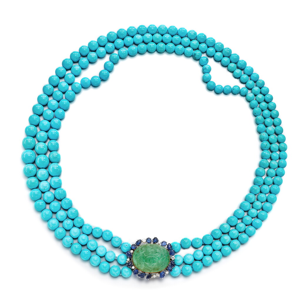 View full screen - View 1 of Lot 634. Turquoise, Emerald, Sapphire and Diamond Necklace | 綠松石, 祖母綠 配 藍寶石 及 鑽石 項鏈.