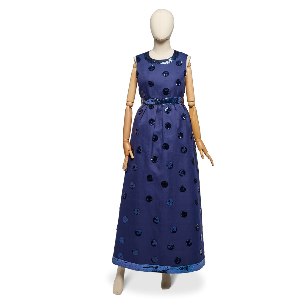 View full screen - View 1 of Lot 82. Haute Couture Navy Gazar Evening Gown, 1960s.