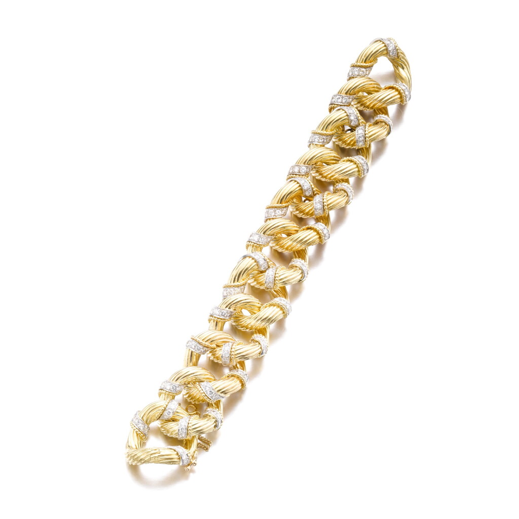 View full screen - View 1 of Lot 459. Gold and diamond bracelet.