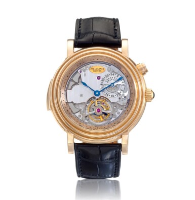 View full screen - View 1 of Lot 96. Toric Westminster, A fine pink gold skeletonized dual time zone, tourbillon, carillon Westminster chime minute repeating wristwatch, Circa 2005 帕瑪強尼 Toric Westminster 粉紅金鏤空兩地時間陀飛輪三問西敏寺鐘樂報時腕錶,約2005年製.