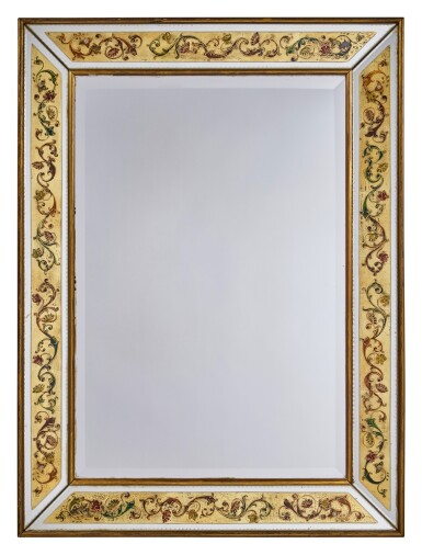 View full screen - View 1 of Lot 481. A Verre Eglomise Reverse Painted Glass Mirror, 20th Century .