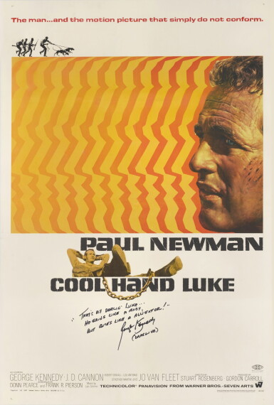 View full screen - View 1 of Lot 37. COOL HAND LUKE (1967) POSTER, US, SIGNED BY GEORGE KENNEDY.