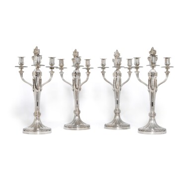 View full screen - View 1 of Lot 134. A set of four French silver candelabra, André Aucoc, Paris circa 1900.