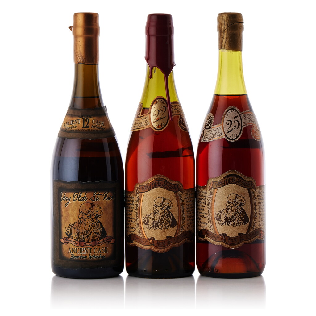 View full screen - View 1 of Lot 9515. Very Olde St. Nick 12, 22 and 25 Year Old Mixed Lot (3 BT75).
