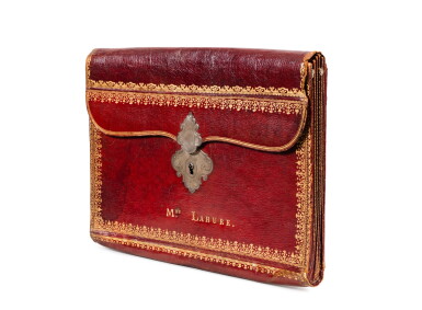 View full screen - View 1 of Lot 36. Porte-documents en maroquin rouge orné, au nom de Mme Lahure. .
