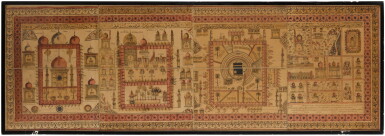 View full screen - View 1 of Lot 33. A printed Hajj certificate depicting the Holy Places, Turkey, Ottoman, dated 1313 AH/1895 AD.