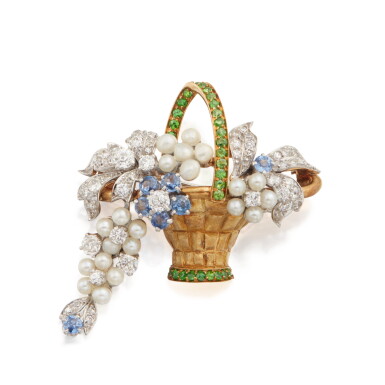 View full screen - View 1 of Lot 194. Paul Flato | Gold, Pearl, Diamond and Gem-Set Brooch.