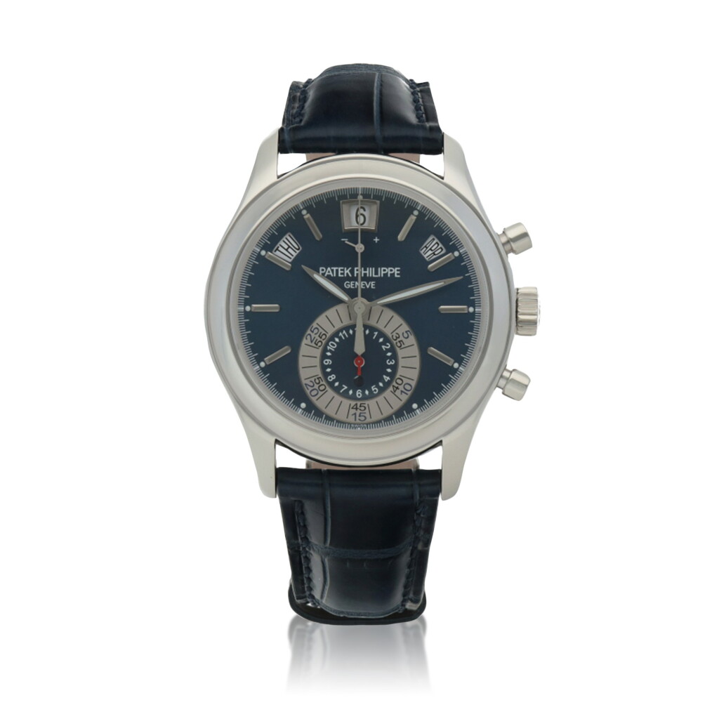 View full screen - View 1 of Lot 10. Ref. 5960P-015 Platinum annual calendar flyback chronograph wristwatch with power reserve and day/night indication Circa 2013 | 百達翡麗 | 5960P-015型號鉑金年曆飛返計時腕錶備動力儲存及晝夜顯示,年份約2013.
