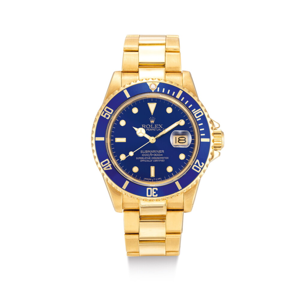 View full screen - View 1 of Lot 2017. ROLEX | SUBMARINER, REFERENCE 16808, A YELLOW GOLD WRISTWATCH WITH DATE AND BRACELET, CIRCA 1986 | 勞力士 | "Submariner 型號16808 黃金鏈帶腕錶,備日期顯示,錶殼編號8510296,約1986年製".