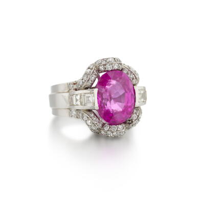 View full screen - View 1 of Lot 58. Ventrella, pink sapphire and diamond ring (Anello con zaffiro rosa e diamanti, Ventrella).