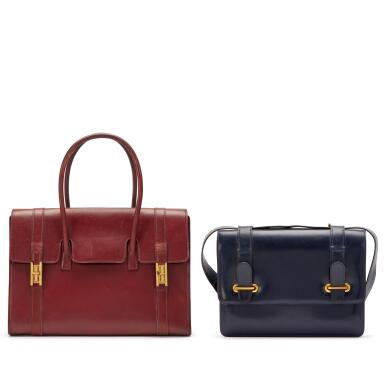 View full screen - View 1 of Lot 211. Set of Two Vintage Rouge H Box Drag 30 Gold Hardware, 1962 and Vintage Bleu Box Shoulder Bag Gold Hardware, 1973.