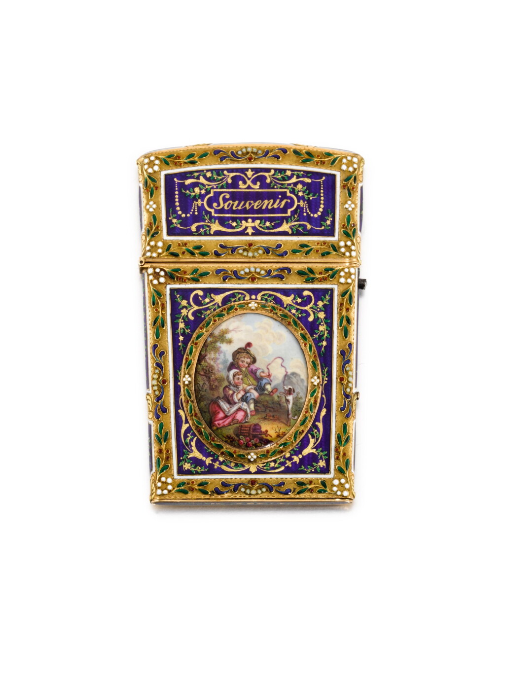View full screen - View 1 of Lot 87. A GOLD AND ENAMEL SOUVENIR, PROBABLY FRENCH, LATE 19TH CENTURY.