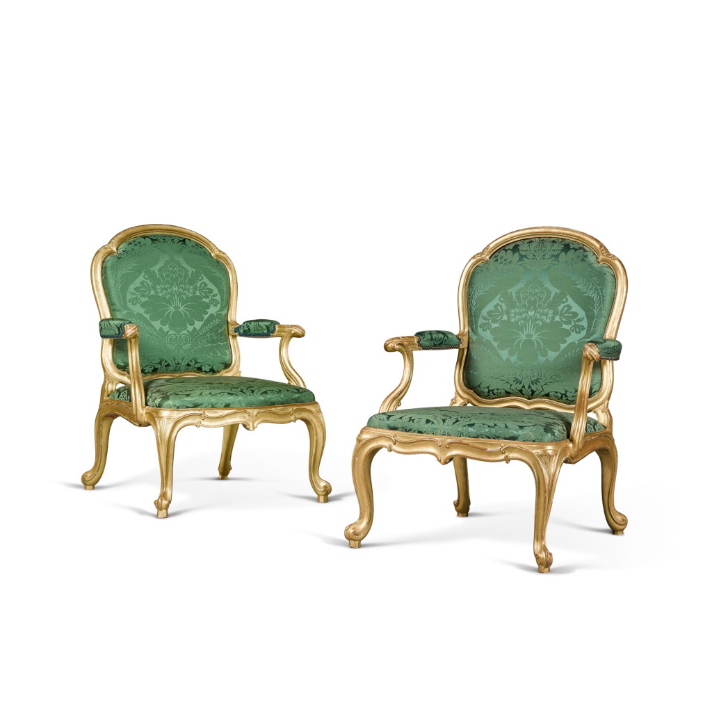 View full screen - View 1 of Lot 13. A pair of George III giltwood armchairs, circa 1770, possibly by John Linnell.