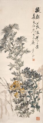 Xu Gu, Chrysanthemums | 虛谷 叢菊 設色紙本 立軸