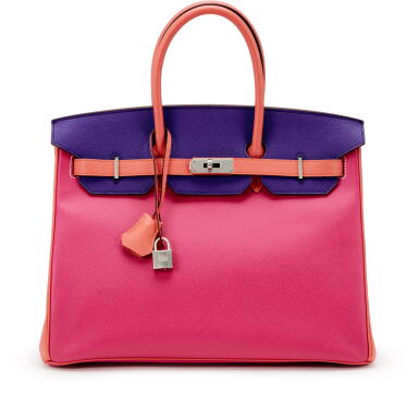 View full screen - View 1 of Lot 34. Rose Tyrien, Crocus and Flamingo Epsom HSS Birkin 35 Brushed Palladium Hardware, 2011.